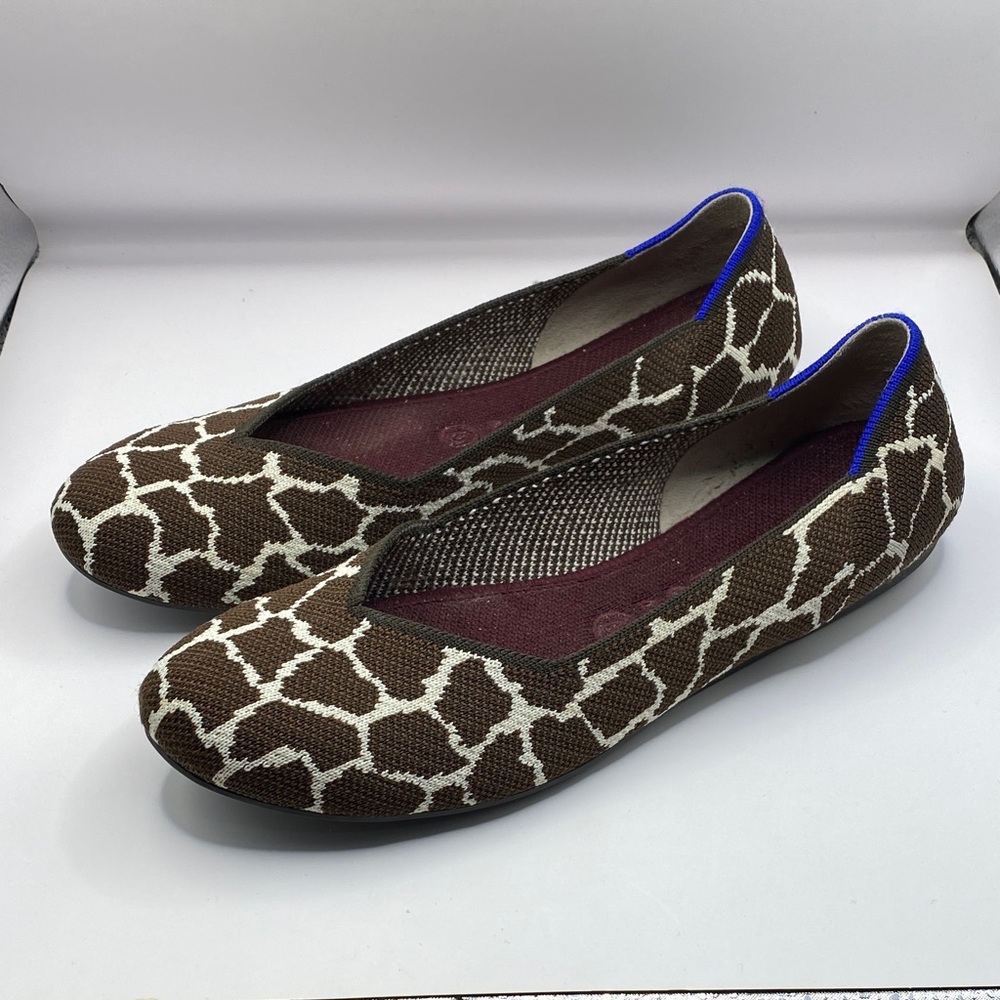 Rothy's Brown and White Giraffe Print Flats